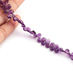 1 Strand  Amethyst Faceted Briolettes - Pear Shape Briolettes - 6mmx5mm-7mmx6mm - 8.5 Inches BR01741