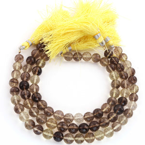 1 Strand Bio Smoky Quartz & Lemon Quartz Faceted Ball  Beads 7mm-8mm 7.5 Inches BR1929