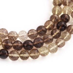 1 Strand Bio Smoky Quartz & Lemon Quartz Faceted Ball  Beads 7mm-8mm 7.5 Inches BR1929