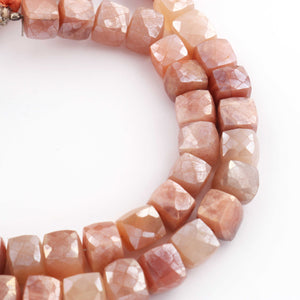 1 Strand Peach Moonstone Silver Coated Faceted Cube Briolettes- 7mm-8mm 8Inches BR1916