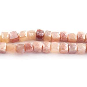 1 Strand Peach Moonstone Silver Coated Faceted Cube Briolettes- 7mm-8mm 8Inches BR1916