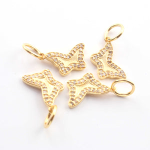 1 Pc Pave Diamond Butterfly Charm Pendant, Designer Charm, Yellow Gold Vermeil , Pave Diamond Jewelry 19mmx18mm PDC00057 - Tucson Beads