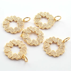 1 Pc Pave Diamond Round Heart Charm Pendant, Yellow Gold Vermeil , Pave Diamond Jewelry 27mmx18mm PDC00038 - Tucson Beads