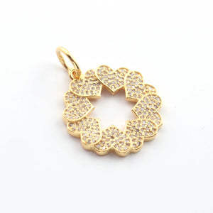 1 Pc Pave Diamond Round Heart Charm Pendant, Yellow Gold Vermeil , Pave Diamond Jewelry 27mmx18mm PDC00038 - Tucson Beads