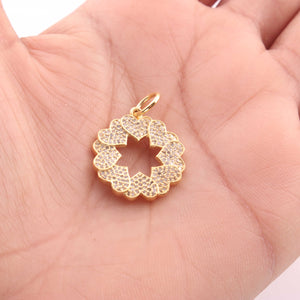 1 Pc Pave Diamond Round Heart Charm Pendant, Yellow Gold Vermeil , Pave Diamond Jewelry 27mmx18mm PDC00038 - Tucson Beads