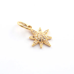 1 Pc Pave Diamond Flower Charm Pendant, Yellow Gold Vermeil, Pave Diamond Jewelry 20mmx11mm PDC00063 - Tucson Beads