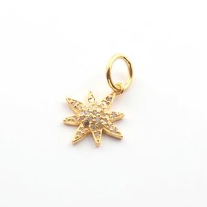 1 Pc Pave Diamond Flower Charm Pendant, Yellow Gold Vermeil, Pave Diamond Jewelry 20mmx11mm PDC00063 - Tucson Beads