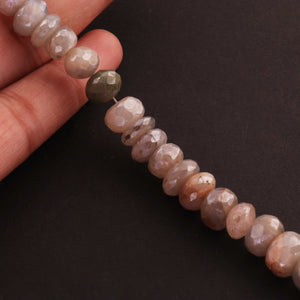 1 Strand Shaded Gray Moonstone Silver Coated Faceted Rondelles - 8mm-9mm 8 Inches BR2040