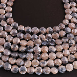 1 Strand Grey Moon Stone Faceted Coin Beads Briolettes -  Coin Shape Briolettes 9mm - 15 Inches BR2074