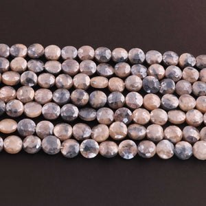 1 Strand Grey Moon Stone Faceted Coin Beads Briolettes -  Coin Shape Briolettes 9mm - 15 Inches BR2074