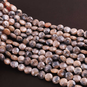 1 Strand Grey Moon Stone Faceted Coin Beads Briolettes -  Coin Shape Briolettes 9mm - 15 Inches BR2074