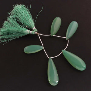 1 Strand Green Chalcedony  Smooth  Briolettes  - Pear Shape Briolettes 39mmx14mm-27mmx10mm  - 4 Inches BR2094