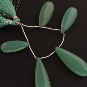 1 Strand Green Chalcedony  Smooth  Briolettes  - Pear Shape Briolettes 39mmx14mm-27mmx10mm  - 4 Inches BR2094