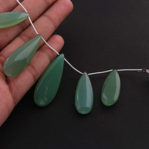 1 Strand Green Chalcedony  Smooth  Briolettes  - Pear Shape Briolettes 39mmx14mm-27mmx10mm  - 4 Inches BR2094