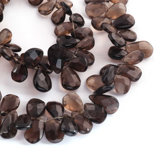 1 Strand Smoky Quartz Pear Shape Faceted Briolettes  13mmx11mm-13mmx16mm 7.5 Inches BR2082