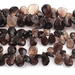 1 Strand Smoky Quartz Pear Shape Faceted Briolettes  13mmx11mm-13mmx16mm 7.5 Inches BR2082