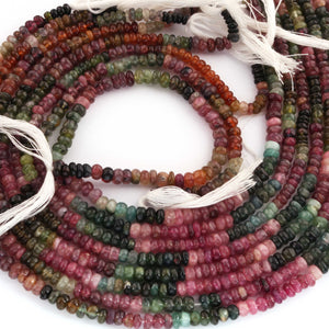 1 Long Strand Multi Tourmaline  Smooth Roundelles -Tourmaline Roundel Beads - Gemstone Rondelles 4mm-5mm-14.5 Inches BR02514