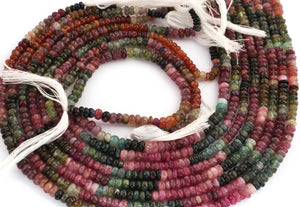 1 Long Strand Multi Tourmaline  Smooth Roundelles -Tourmaline Roundel Beads - Gemstone Rondelles 4mm-5mm-14.5 Inches BR02514