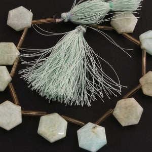 1 Strand Amazonite  Hexagon Shape Faceted Briolettes -   15mmx14mm  -8.5 Inches BR0567