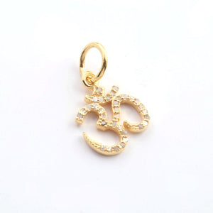 1 Pc Pave Diamond OM Charm Yellow Gold Vermeil Pendant, Pave Diamond Jewelry 13mmx8mm PDC00040 - Tucson Beads