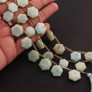 1 Strand Amazonite  Hexagon Shape Faceted Briolettes -   15mmx14mm  -8.5 Inches BR0567