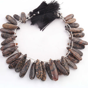 1 Strand Beautiful Leopard Skin jasper Smooth Briolettes - Long Pear Shape Briolettes -29mmx8mm-37mmx10mm - 10 Inches BR02422 - Tucson Beads