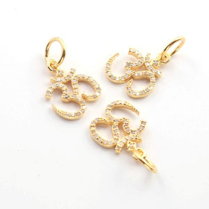 1 Pc Pave Diamond OM Charm Yellow Gold Vermeil Pendant, Pave Diamond Jewelry 13mmx8mm PDC00040 - Tucson Beads