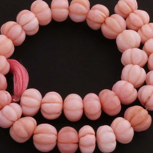 1 Strand Pink Opal Carving Melon Shape Briolettes Beads  - 8mm-9mm -8.5 Inches BR03411