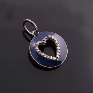 1 Pc Pave Diamond Bakelite Heart 925 Sterling Silver charm Pendant- Pave Diamond Jewelry 21mmx14mm PDC00176 - Tucson Beads