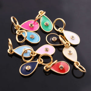 1 Pc Pave Diamond Enamel Pear Drop Pendant, Yellow Gold Vermeil, 13mmx7mm Bakelite Pendant in 10 Colors, You Choose PDC00158