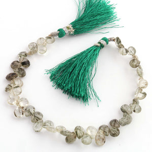 1 Strand Green Rutile Faceted Briolettes -Pear Shape Briolettes - 7mmx6mm- 11mmx6mm 8 inch BR0564