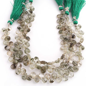 1 Strand Green Rutile Faceted Briolettes -Pear Shape Briolettes - 7mmx6mm- 11mmx6mm 8 inch BR0564