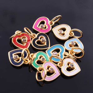 1 Pc Pave Diamond Enamel Heart Pendant, Yellow Gold Vermeil, 12mmx10mm Bakelite Pendant in 10 Colors, You Choose PDC00166