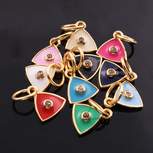 1 Pc Pave Diamond Enamel Trillion Shape Pendant, Yellow Gold Vermeil, 12mmx10mm Bakelite Pendant in 10 Colors, You Choose PDC00157