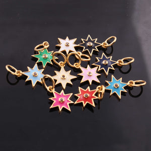 1 Pc Pave Diamond Enamel Star Pendant, Yellow Gold Vermeil, 13mmx10mm Bakelite Pendant in 10 Colors, You Choose PDC00162