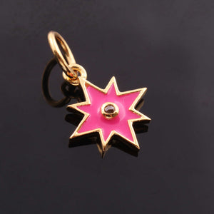 1 Pc Pave Diamond Enamel Star Pendant, Yellow Gold Vermeil, 13mmx10mm Bakelite Pendant in 10 Colors, You Choose PDC00162