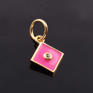 1 Pc Pave Diamond Enamel Square Pendant, Yellow Gold Vermeil, 12mmx10mm Bakelite Pendant in 10 Colors, You Choose PDC00161