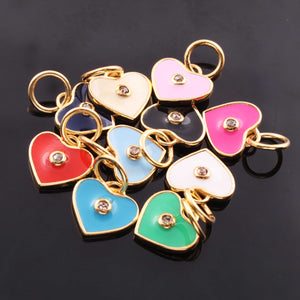 1 Pc Pave Diamond Enamel Heart Pendant, Yellow Gold Vermeil, 12mmx10mm Bakelite Pendant in 10 Colors, You Choose PDC00164