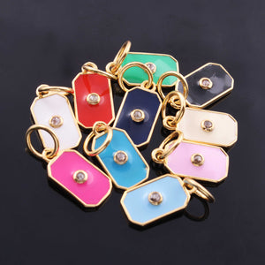 1 Pc Pave Diamond Enamel Pendant, Yellow Gold Vermeil, 17mmx8mm Bakelite Pendant in 10 Colors, You Choose PDC00169