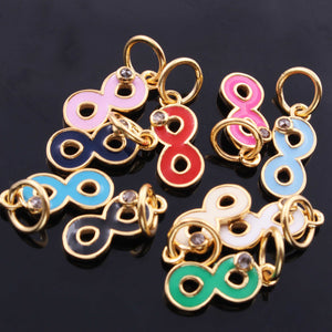 1 Pc Pave Diamond Enamel Infinity Symbol Pendant, Yellow Gold Vermeil, 15mmx6mm Bakelite Pendant in 10 Colors, You Choose PDC00160