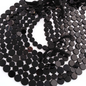 1  Long Strand Amazing Black Onyx  Smooth Briolettes -  Semi Precious Gemstone Flat Coin Shape Briolettes Beads - 7mmx7mm-10mmx10mm -15 Inches BR03678