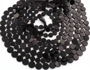 1  Long Strand Amazing Black Onyx  Smooth Briolettes -  Semi Precious Gemstone Flat Coin Shape Briolettes Beads - 7mmx7mm-10mmx10mm -15 Inches BR03678