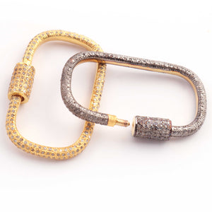 1 Pc Pave Diamond Designer 925 Sterling Vermeil & Yellow Gold Vermeil Carabiner - Diamond Lock with Screw On Mechanism 38mmx15mm PDC00452 - Tucson Beads