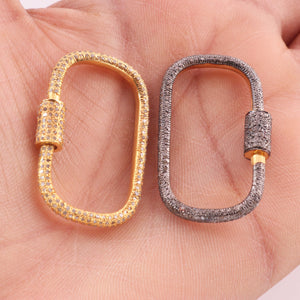 1 Pc Pave Diamond Designer 925 Sterling Vermeil & Yellow Gold Vermeil Carabiner - Diamond Lock with Screw On Mechanism 38mmx15mm PDC00452 - Tucson Beads