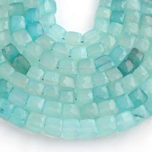 1 Strand Shaded Aqua Chalcedony Faceted Cube Shape Briolettes -Semi Precious Gemstone Cube Shape  Briolettes Beads -7mmx6mm-8mmx8mm - 7.5 Inches BR02357