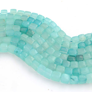 1 Strand Shaded Aqua Chalcedony Faceted Cube Shape Briolettes -Semi Precious Gemstone Cube Shape  Briolettes Beads -7mmx6mm-8mmx8mm - 7.5 Inches BR02357