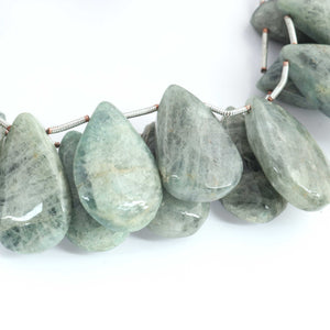 1 Strand Moss Aquamarine Smooth Pear  Shape Briolettes  - 29mmx13mm-29mmx13mm  -8 Inches BR03611 - Tucson Beads