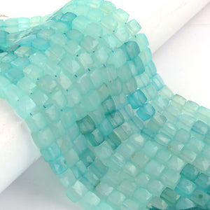 1 Strand Shaded Aqua Chalcedony Faceted Cube Shape Briolettes -Semi Precious Gemstone Cube Shape  Briolettes Beads -7mmx6mm-8mmx8mm - 7.5 Inches BR02357