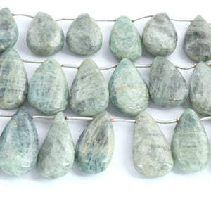 1 Strand Moss Aquamarine Smooth Pear  Shape Briolettes  - 29mmx13mm-29mmx13mm  -8 Inches BR03611 - Tucson Beads