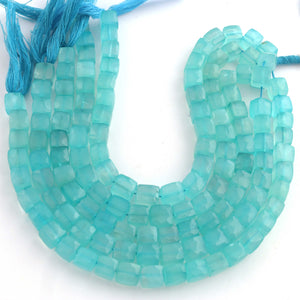 1 Strand  Aqua Chalcedony Faceted Cube Shape Briolettes -Semi Precious Gemstone Cube Shape Briolettes Beads -7mm- 9 Inches BR01755